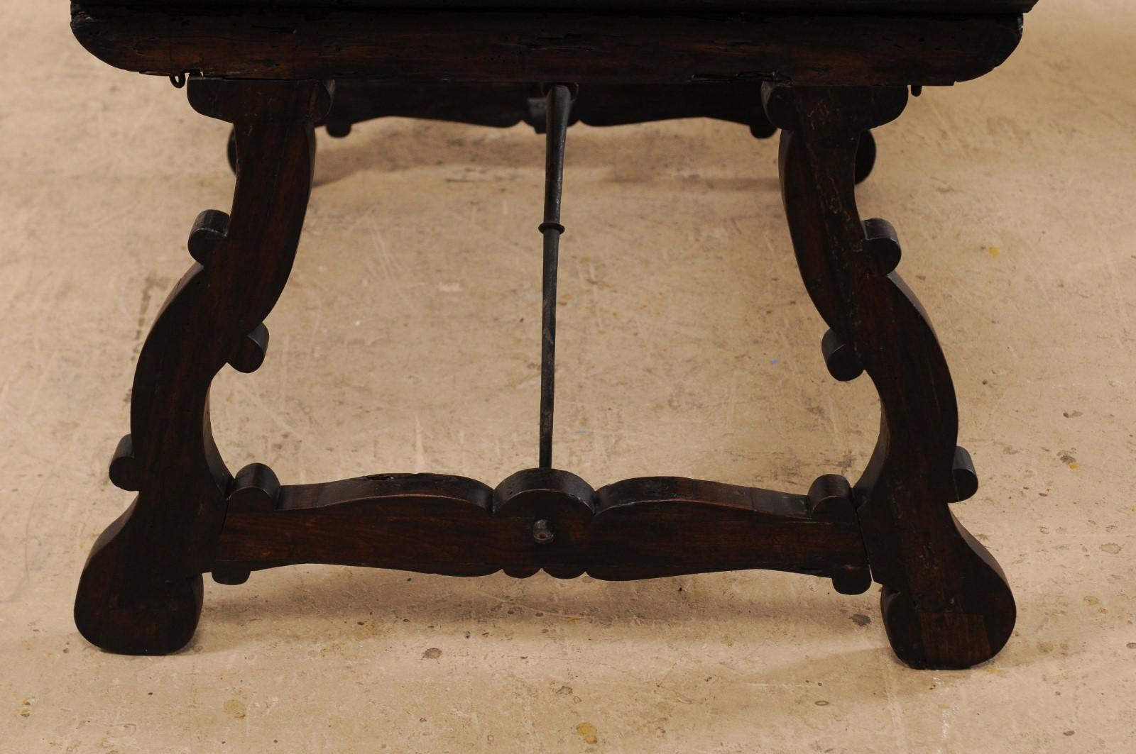 An 18th Century Walnut Wood Trestle Table with Arched Iron Stretcher from Italy 3