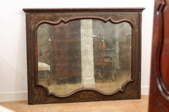 Italian 18th Century Wooden Mirror with Scalloped Accents and Painted Scrolls
