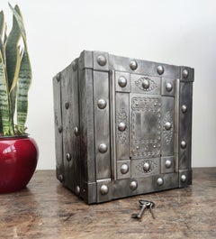 Italian 18th Century Wrought Iron Studded Antique Safe Strong Box