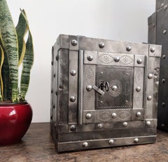 Italian 18th Century Wrought Iron Studded Antique Safe Strong Box