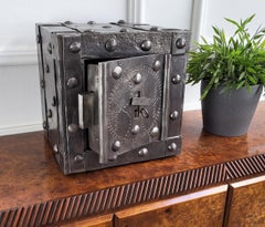 Italian 18th Century Wrought Iron Studded Antique Safe Strong Box