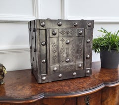 Italian 18th Century Wrought Iron Studded Antique Safe Strong Box