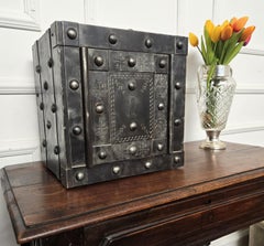 Italian 18th Century Wrought Iron Studded Antique Safe Strong Box