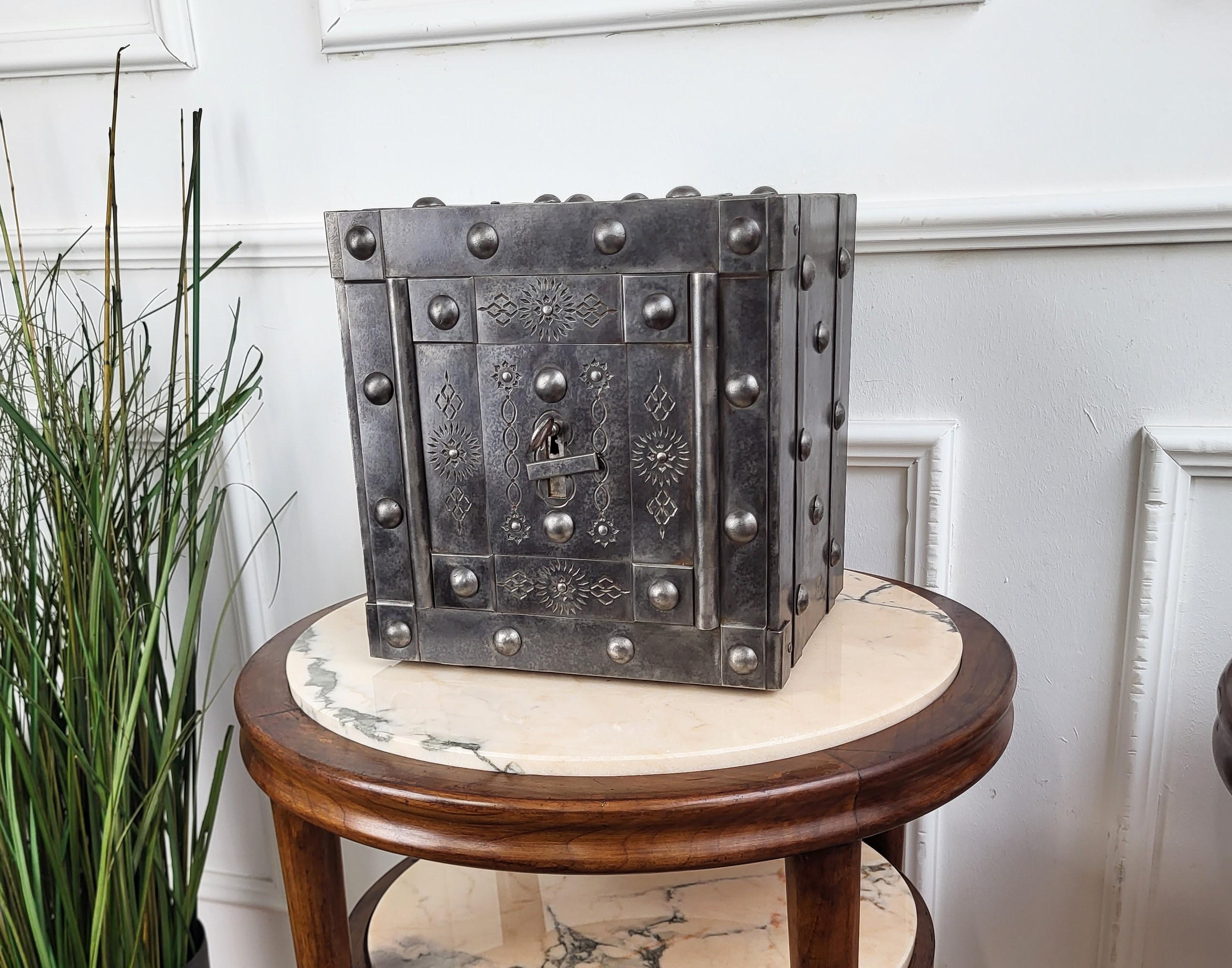 Industrial Italian 18th Century Wrought Iron Studded Antique Safe Strong Box