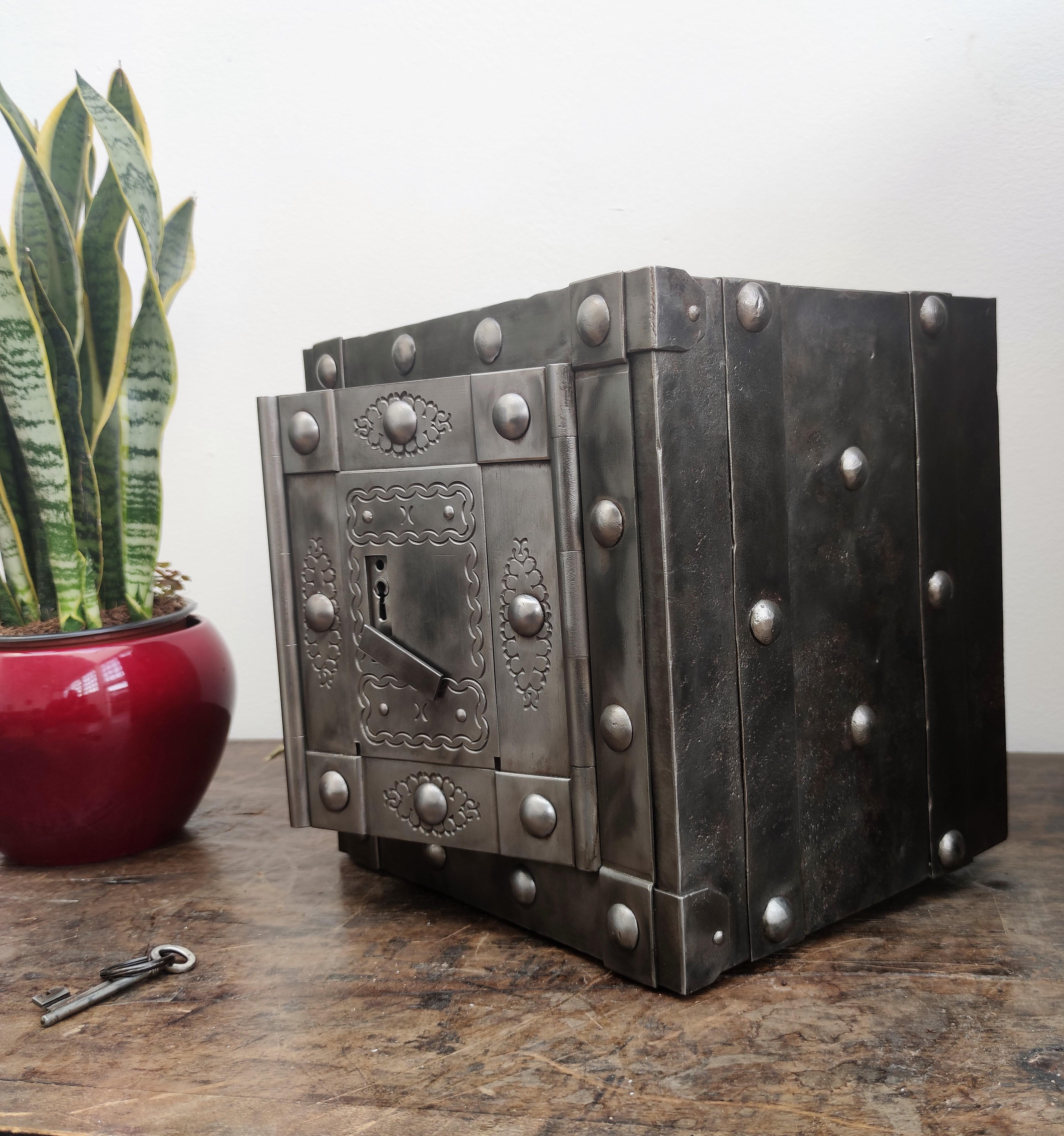 Italian 18th Century Wrought Iron Studded Antique Safe Strong Box 2