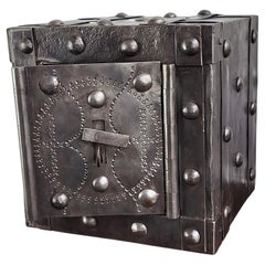 Italian 18th Century Wrought Iron Studded Antique Safe Strong Box