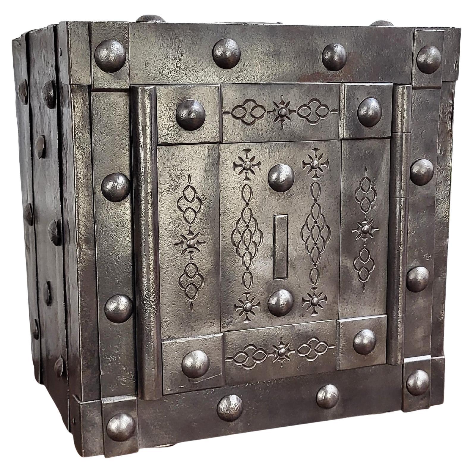 Italian 18th Century Wrought Iron Studded Antique Safe Strong Box at 1stDibs