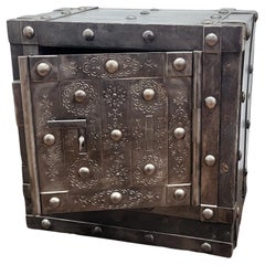 Italian 18th Century Wrought Iron Studded Used Safe Strong Box