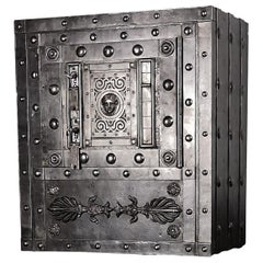 Italian 18th Century Wrought Iron Studded Antique Safe Strongbox Cabinet