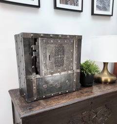 Italian 18th Century Wrought Iron Studded Antique Safe Strongbox Dry Bar Cabinet