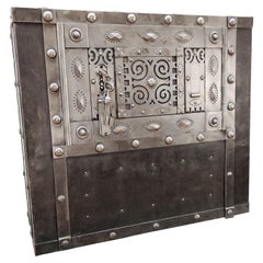 Italian 18th Century Wrought Iron Studded Used Safe Strongbox Dry Bar Cabinet
