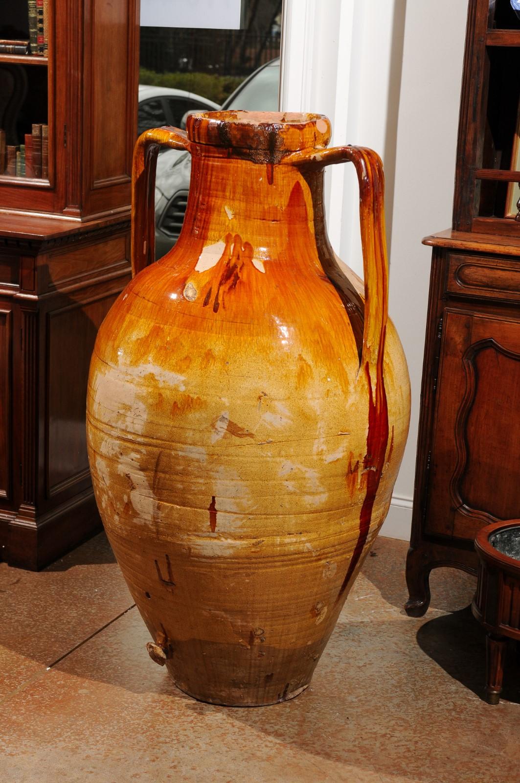 Italian 18th Century Yellow Glazed Two-Handled Olive Oil Jar with Patina 5