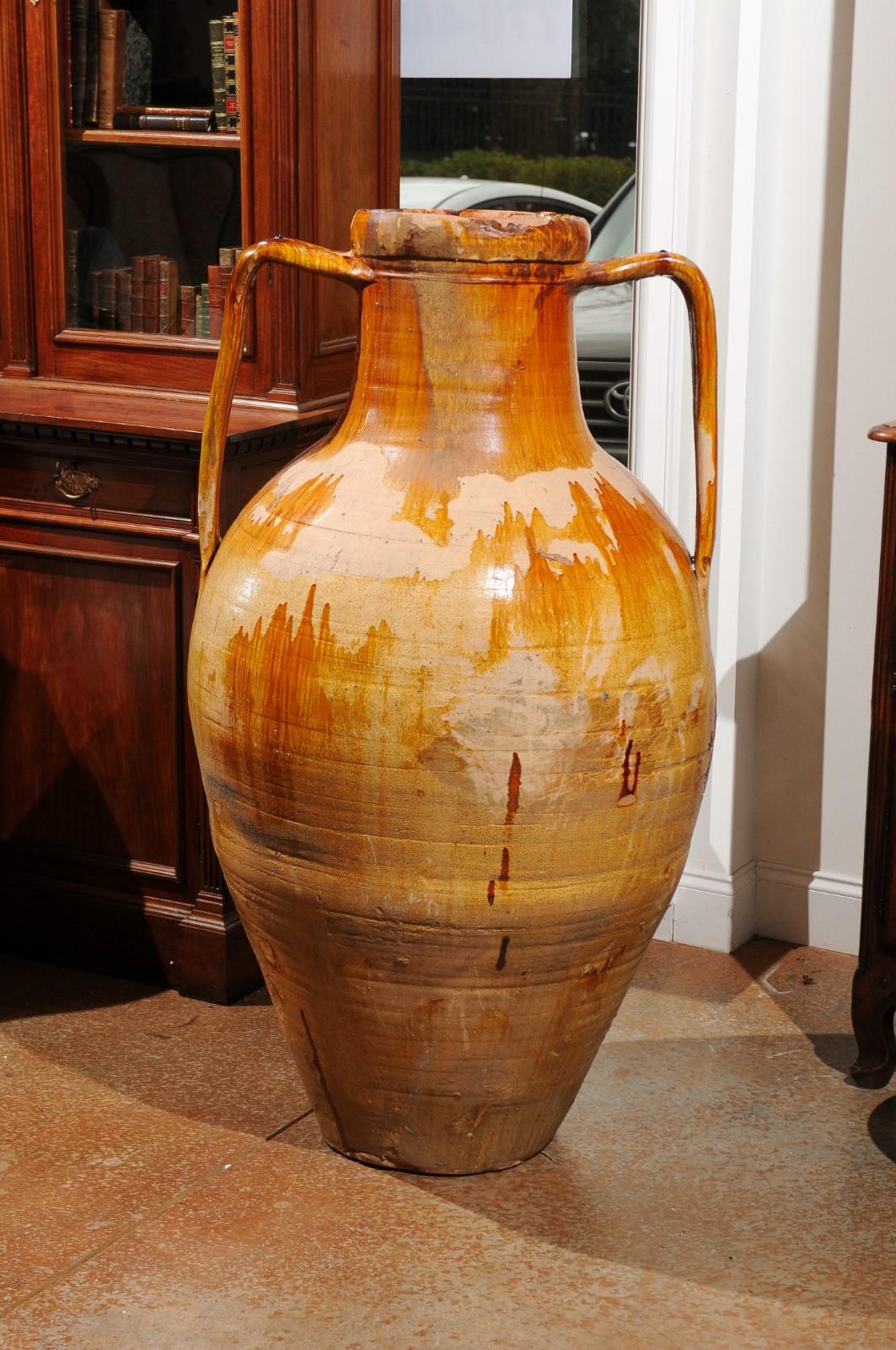 Italian 18th Century Yellow Glazed Two-Handled Olive Oil Jar with Patina 3