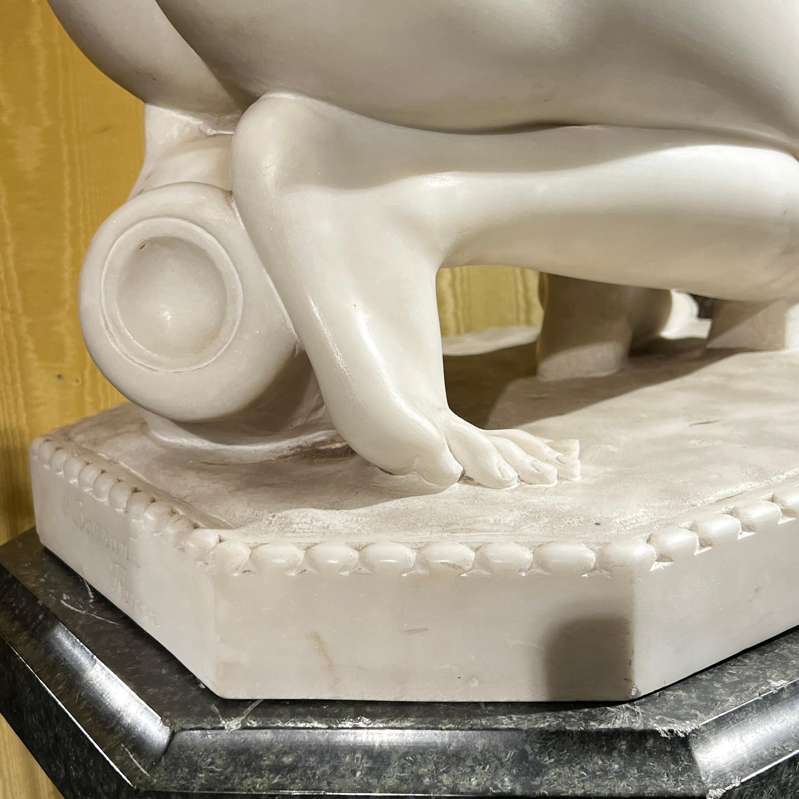 Italian 19th Century Crouching Venus Marble Statue After the Antique P ...