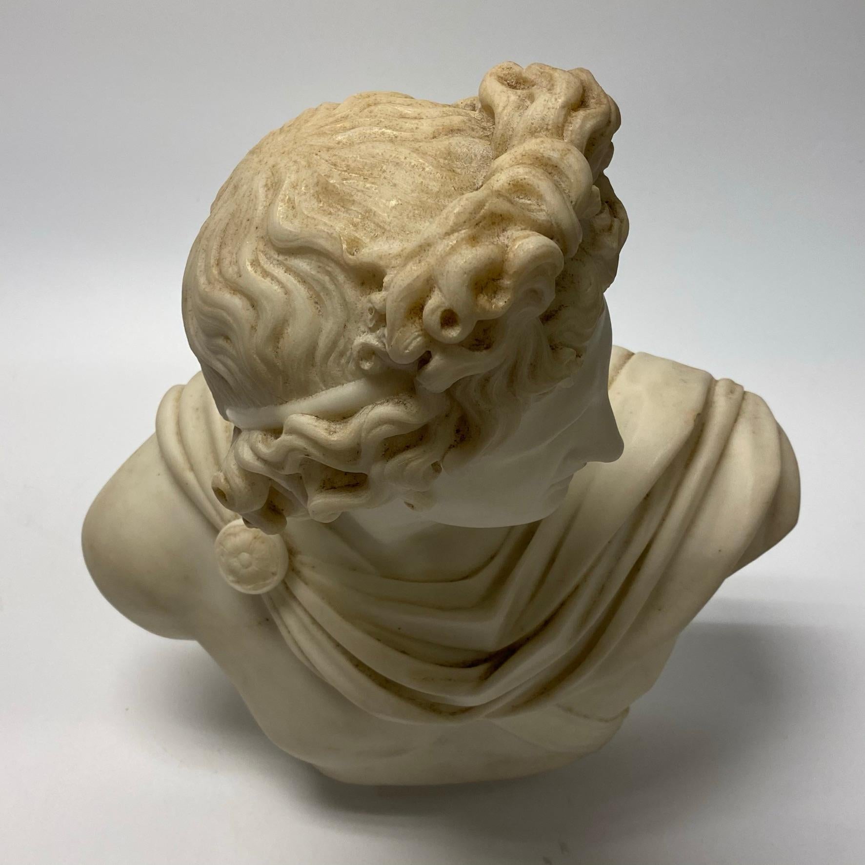 Hand-Carved Italian 19 Century Marble Bust of Apollo