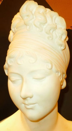 Italian 19th Century Neoclassical Carved Marble Bust of Madame De Recamie