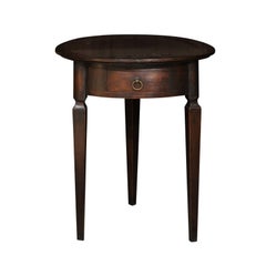 Italian 1800s Oak and Walnut Guéridon Table with Single Drawer and Tapered Legs