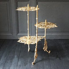 Italian 1910 Jugendstil Ornate Cast Brass Three-Tier Butterflies Plant Stand