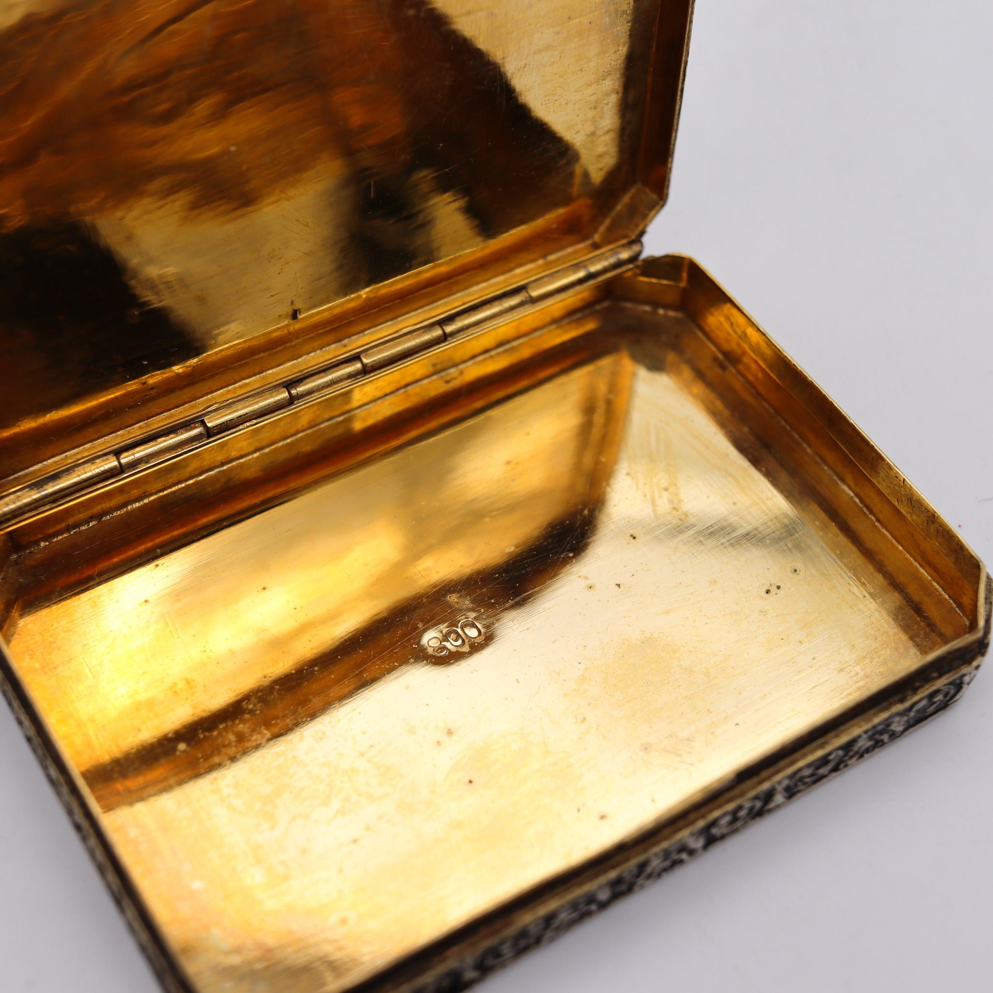 Italian 1920 Renaissance Revival Enameled Octagonal Box in .800 Silver For Sale 3