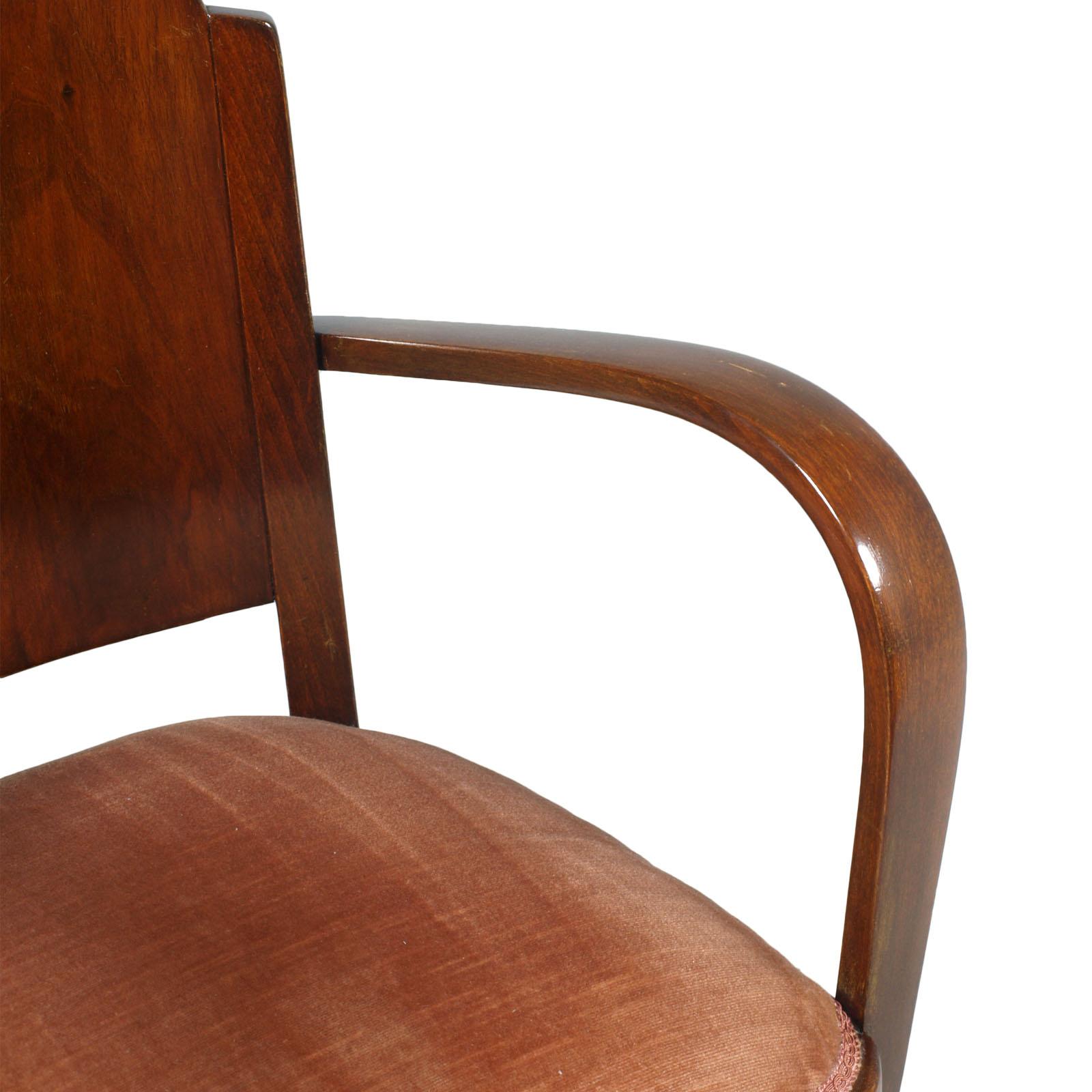 20th Century Italian 1920s Art Deco Bridge Chairs, All Original Velvet Upholstered, in Walnut For Sale