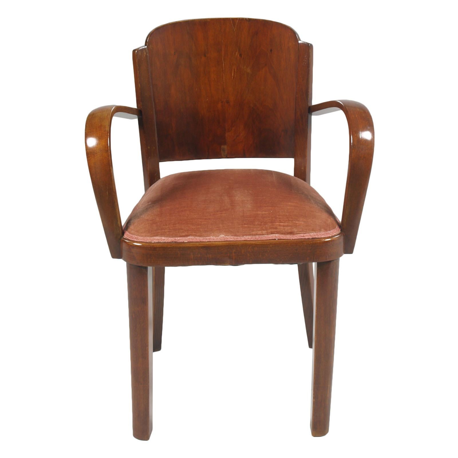 Italian 1920s Art Deco Bridge Chairs, All Original Velvet Upholstered, in Walnut For Sale 2
