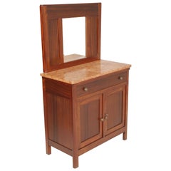 Italy 1920s Art Deco Credenza with Mirror , Mahogany, top in Red Verona Marble