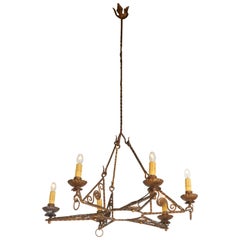 Italian 1920s Art Deco Gilt Iron Chandelier