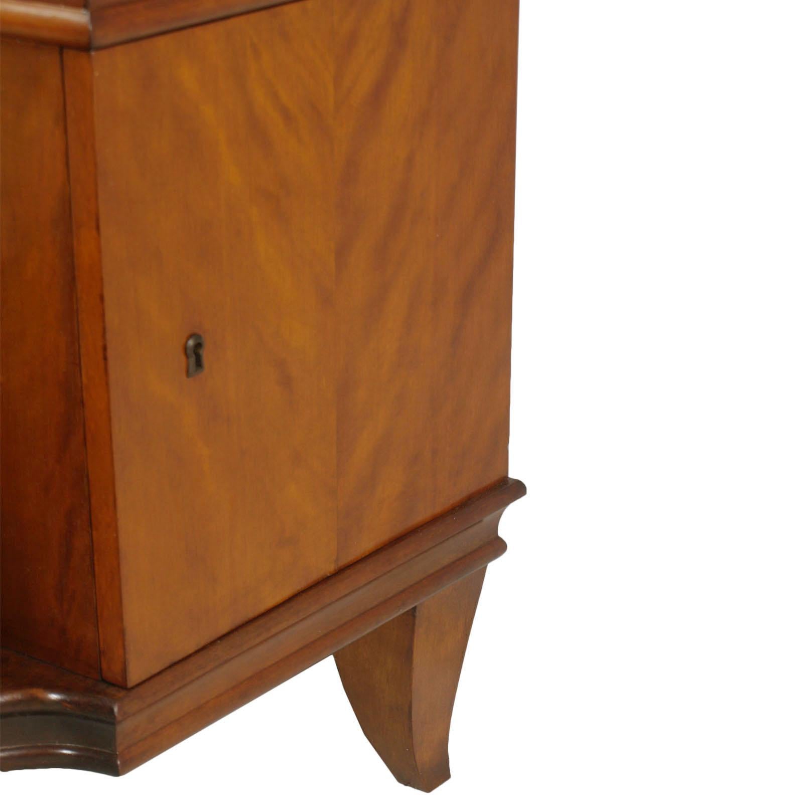 Beveled Italian 1920s Art Deco Vanity Cabinet Console with Mirror in Walnut, Glass Tops For Sale