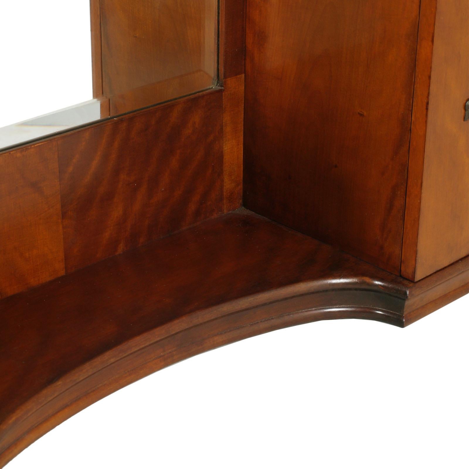 Italian 1920s Art Deco Vanity Cabinet Console with Mirror in Walnut, Glass Tops For Sale 1