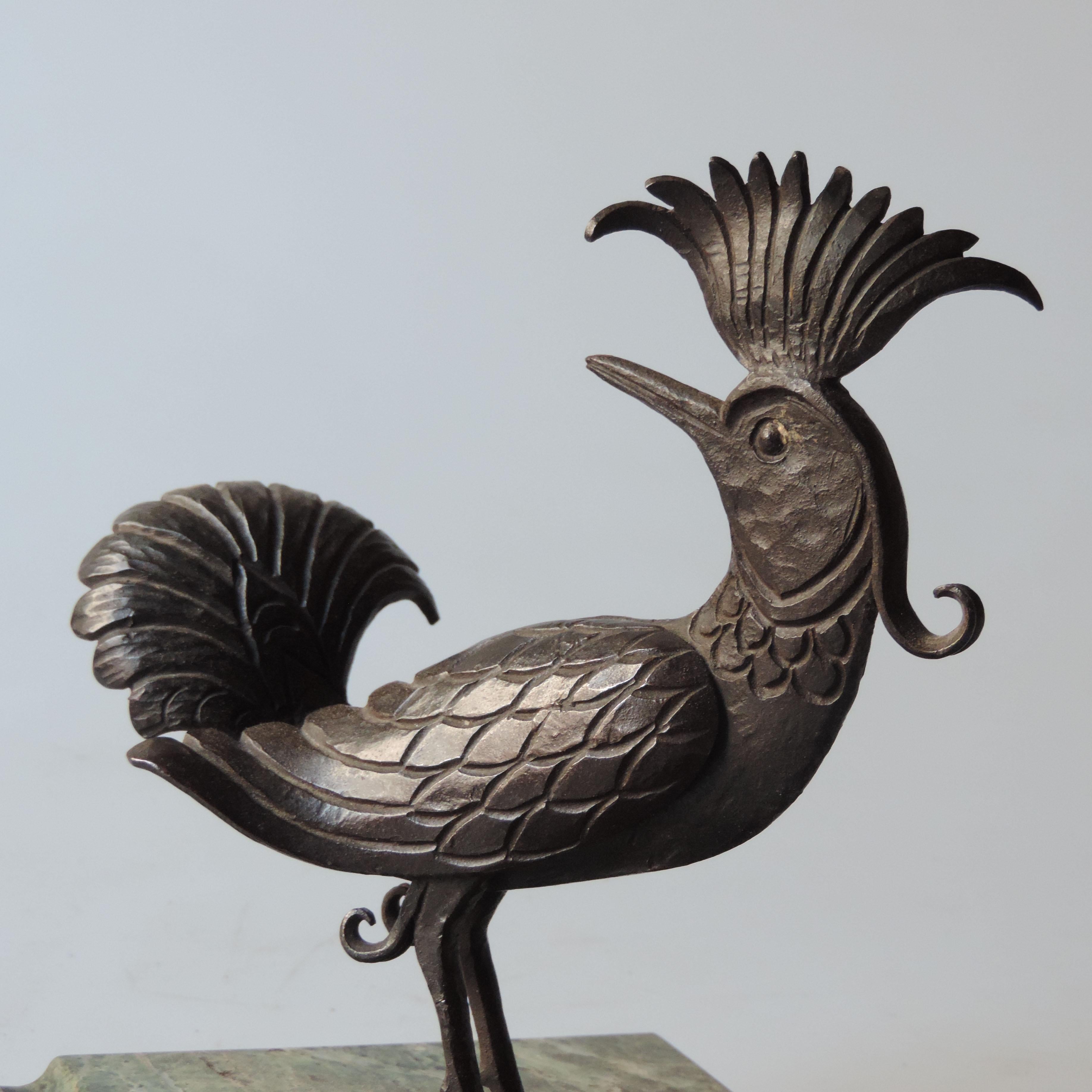 Italian 1920s Art Deco Wrought Iron and Marble Bird Inkwell For Sale 2