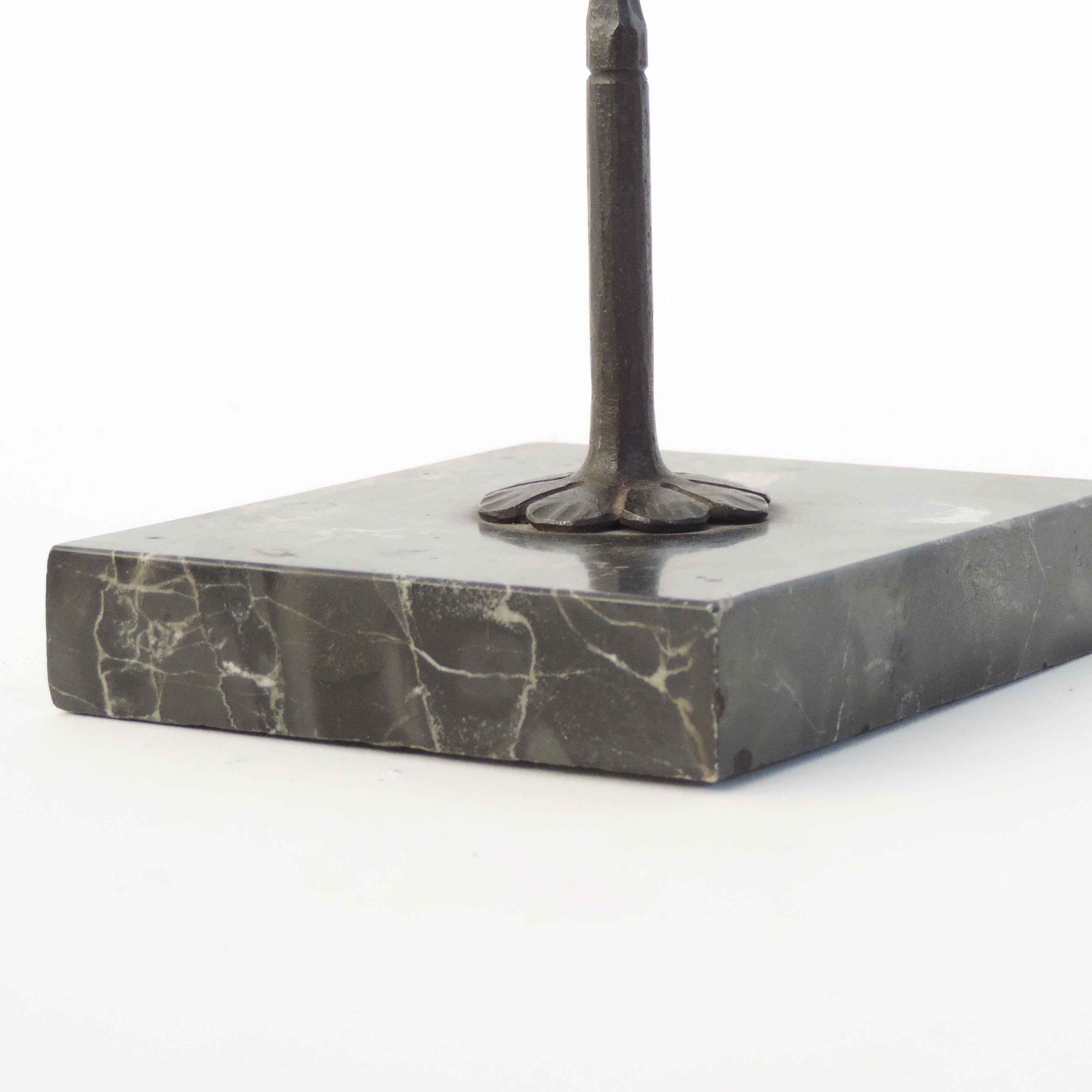 Early 20th Century Italian 1920s Art Deco Wrought Iron Parrot on a Marble Base