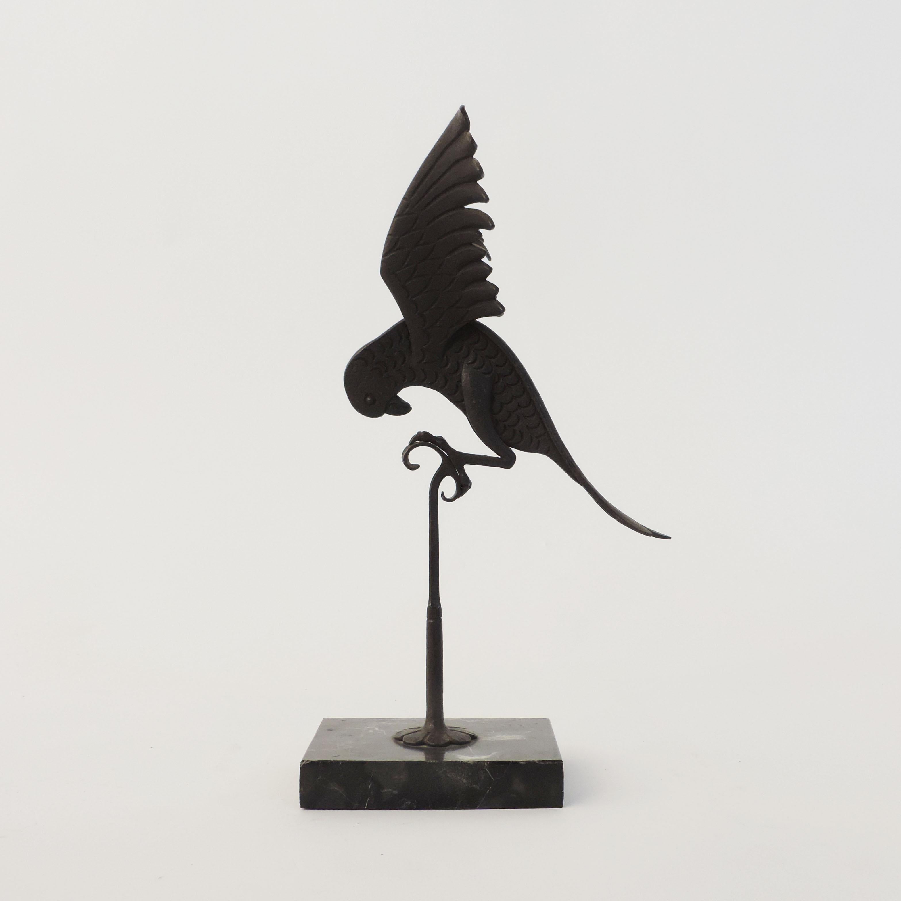 Italian 1920s Art Deco Wrought Iron Parrot on a Marble Base 1