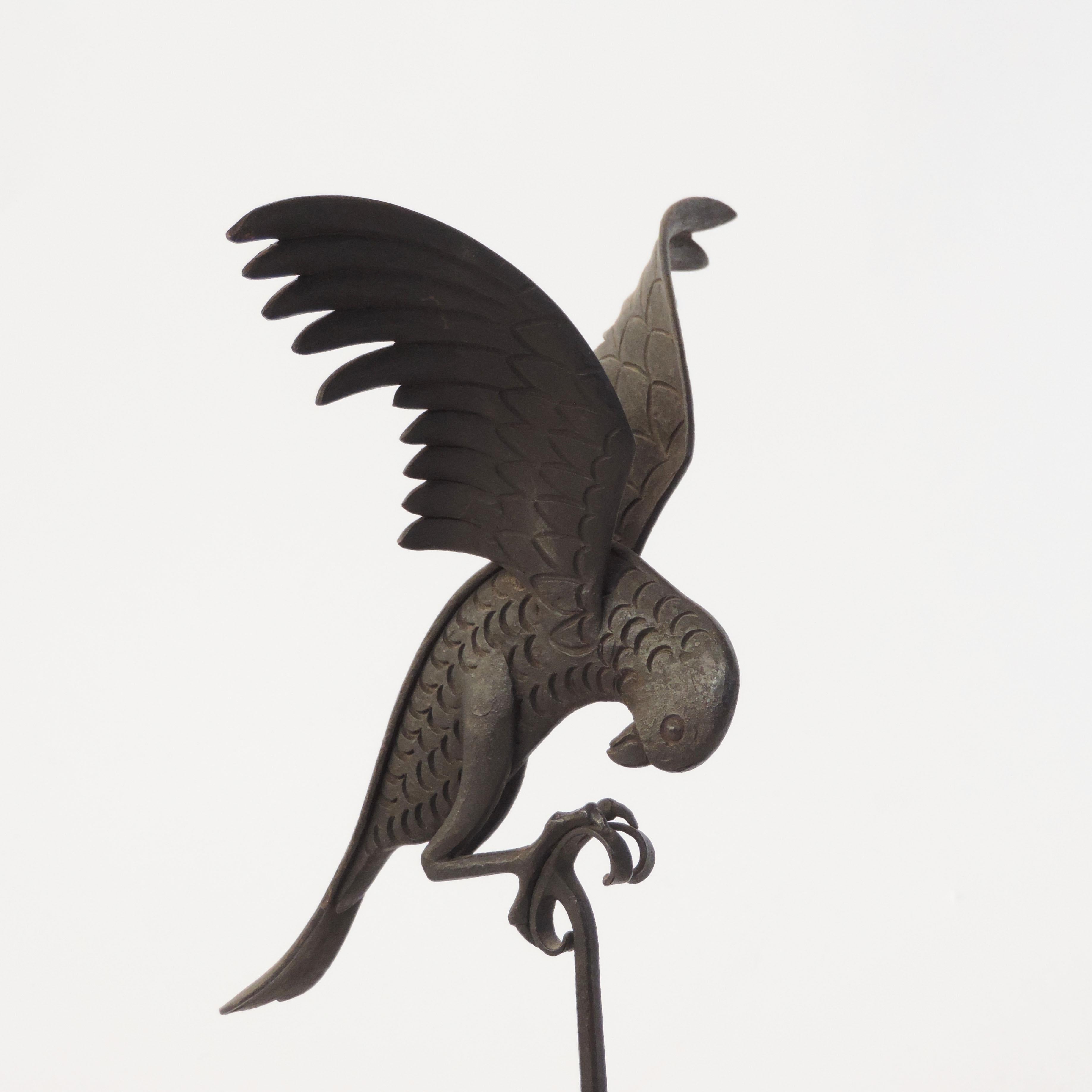 Italian 1920s Art Deco Wrought Iron Parrot on a Marble Base 2