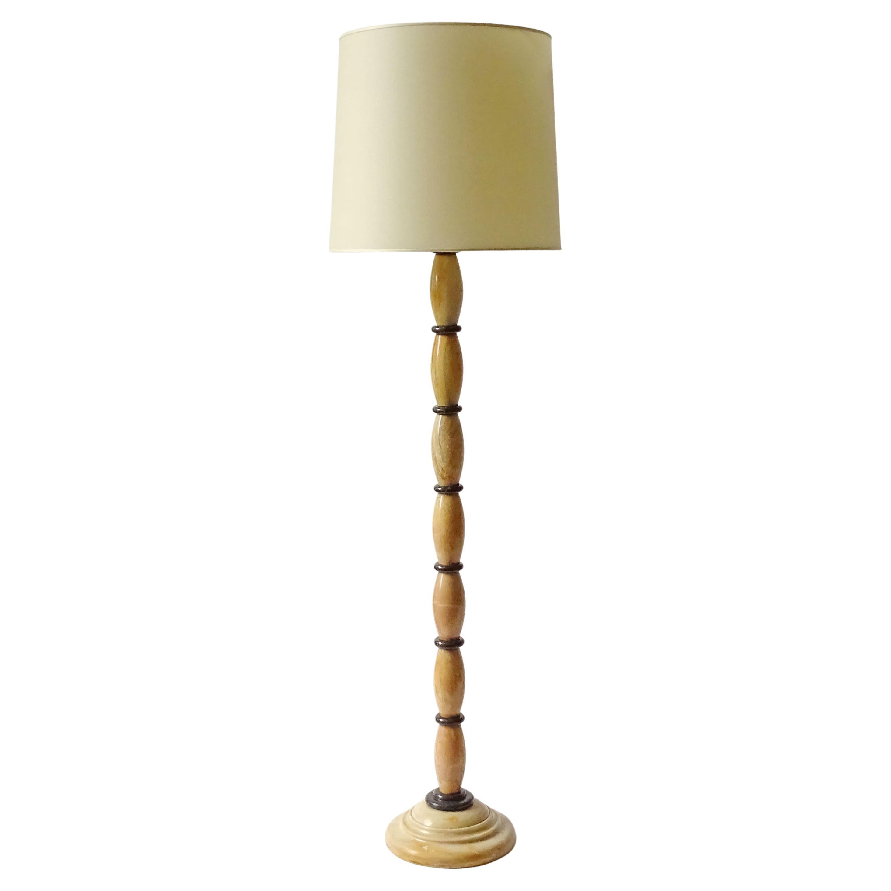 Italian 1920s Art Deco Yellow and Black Marble Floor Lamp