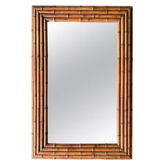 Italian 1920s Bamboo Mirror with Orignal Plate