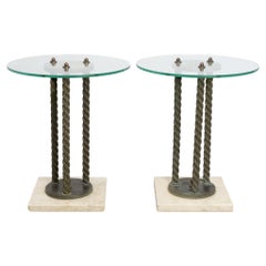 Tables d'appoint / Tables de lampe italiennes des années 1920 en bronze, marbre et verre
