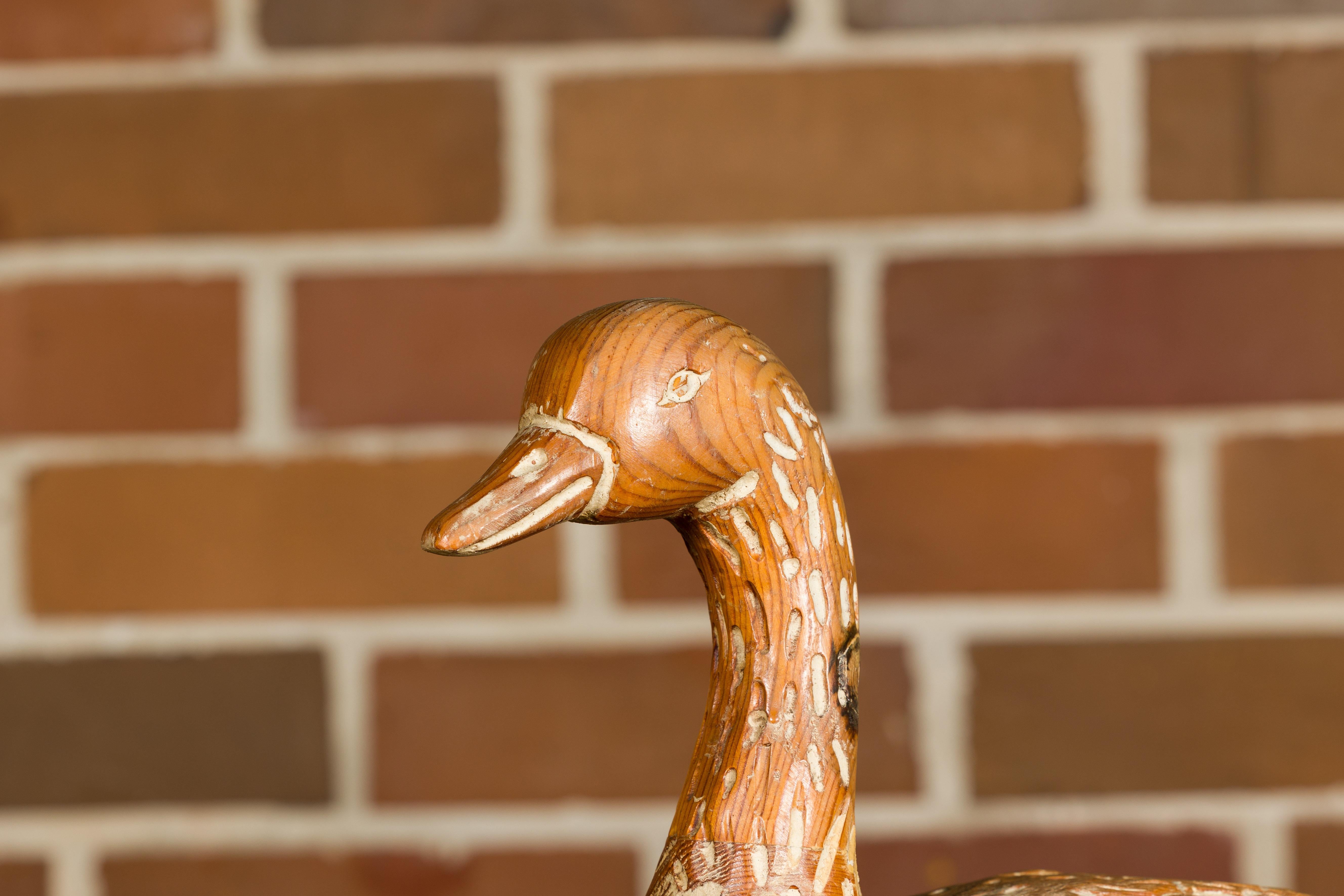 Italian 1920s Carved Wooden Duck Sculpture with Painted Accents For Sale 3