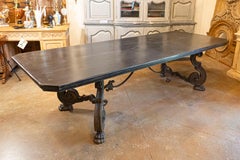 Italian 1920s Ebonized Walnut Dining Table with Carved S-Scroll Legs on Paw Feet
