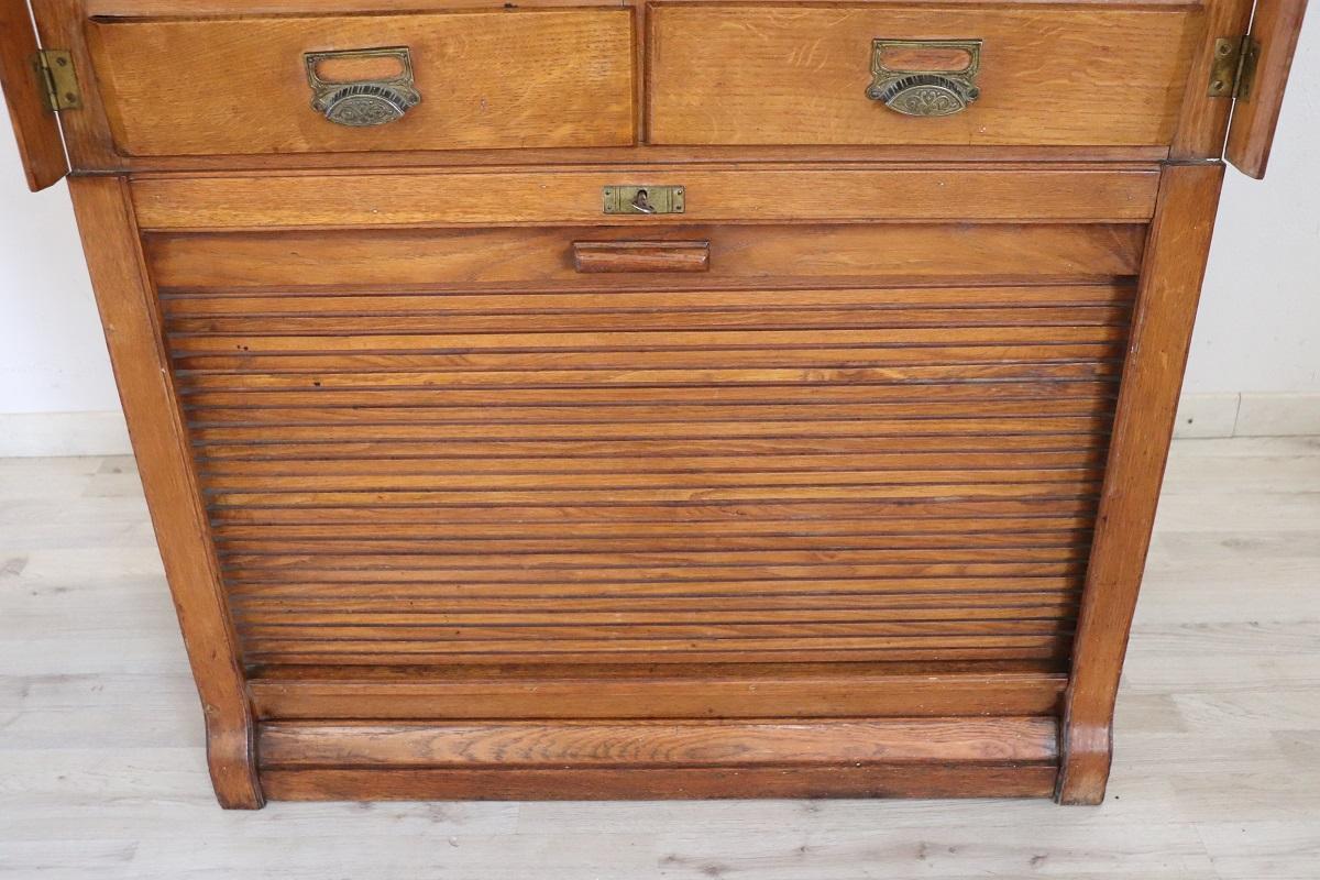 Italian 1920s Oak Wood Apothecary / Filing Cabinet, 18 Drawers and Shutter door For Sale 5