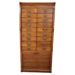 Italian 1920s Oak Wood Apothecary / Filing Cabinet, 18 Drawers and Shutter door