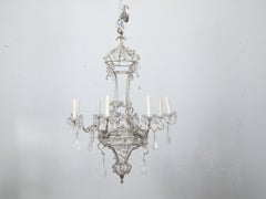 Italian 1920s Rock Crystal Beaded Eight-Light Chandelier with Rosettes