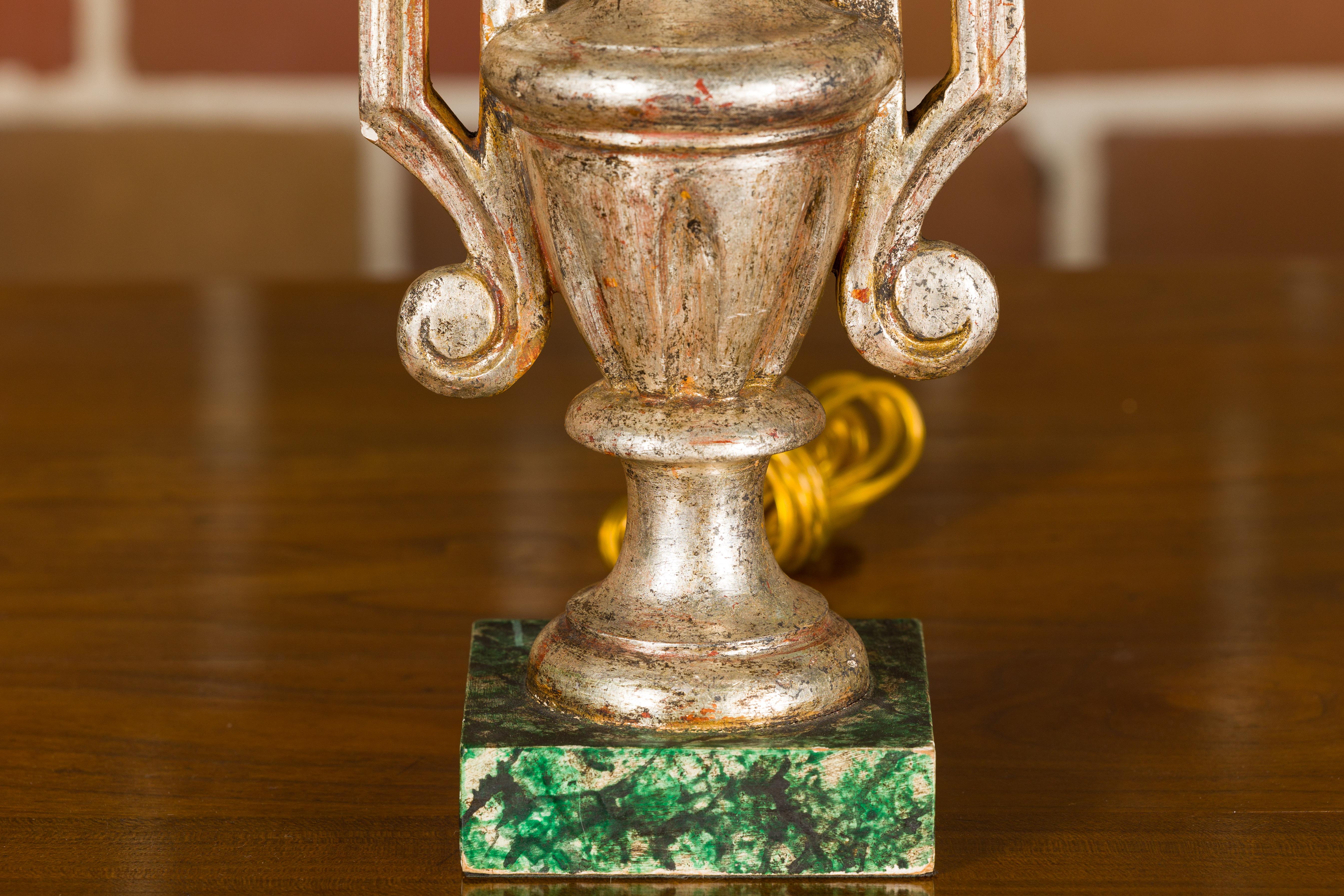 Italian 1920s Silver Gilt Single Urn Shaped Lamp on Painted Base, US Wired 7