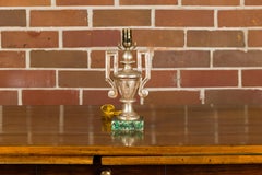 Italian 1920s Silver Gilt Single Urn Shaped Lamp on Painted Base, US Wired