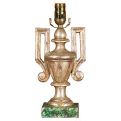 Italian 1920s Silver Gilt Single Urn Shaped Lamp on Painted Base, US Wired