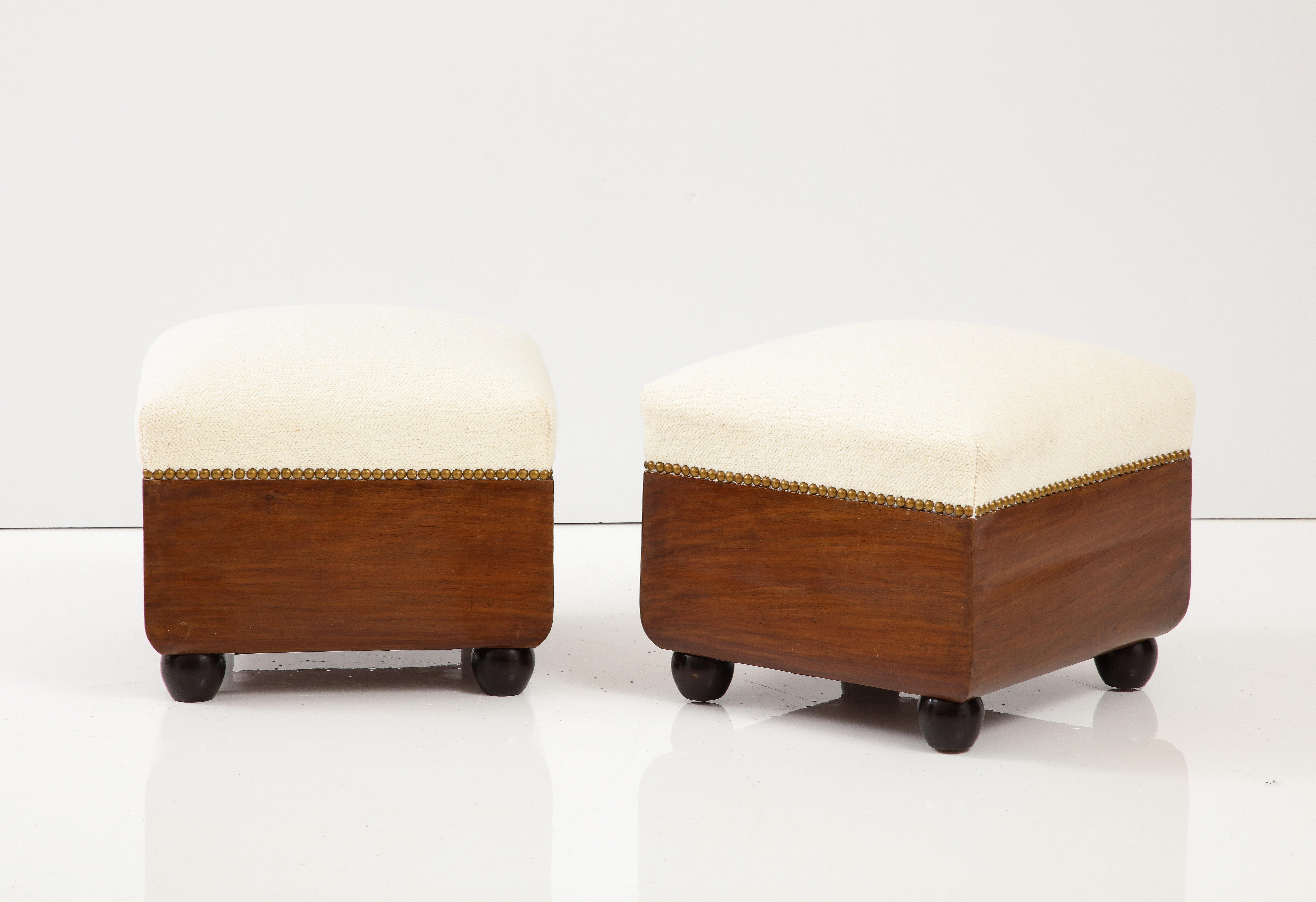 Italian 1920's Walnut Armchairs / Lounge Chairs with Foot Stools 4