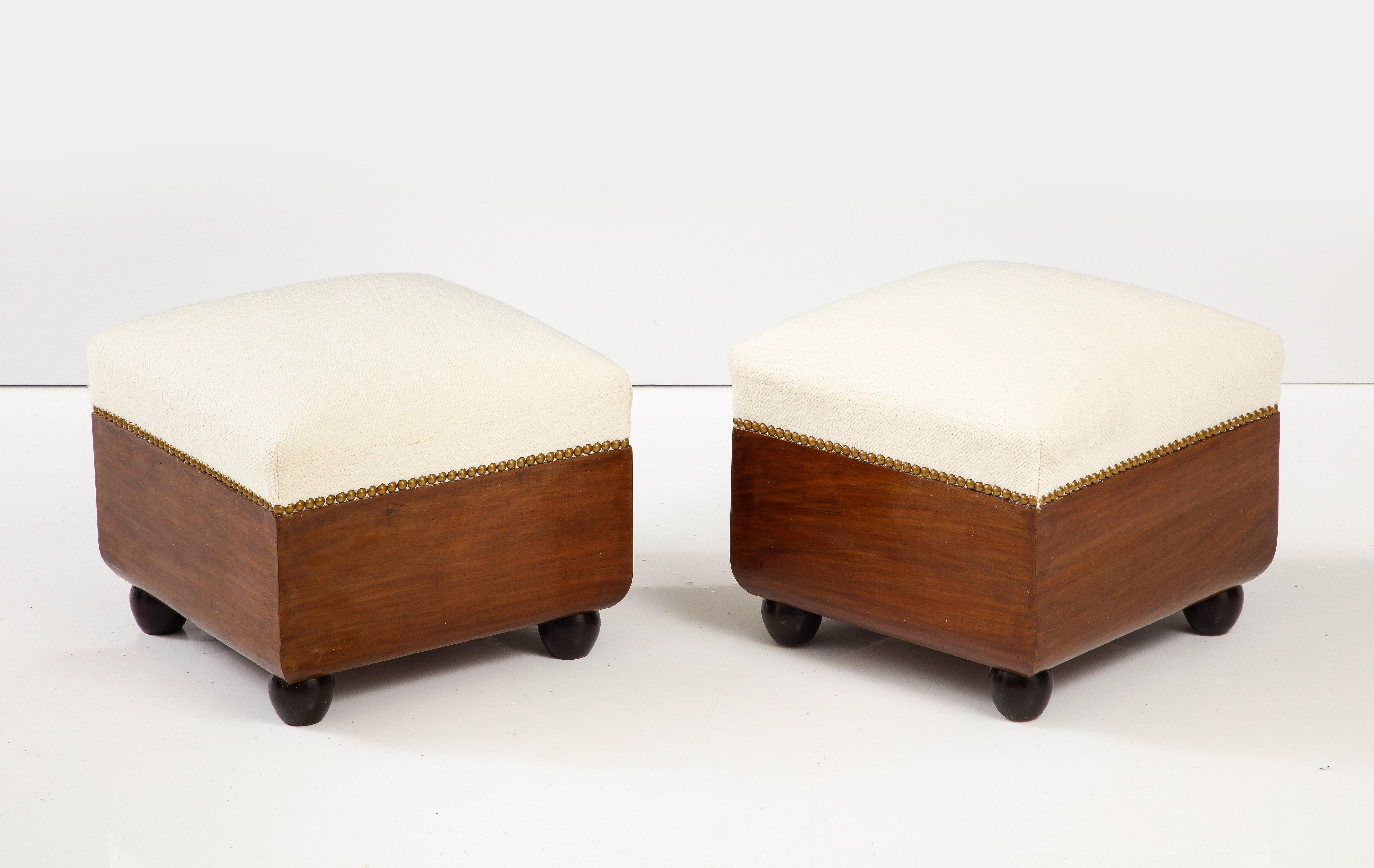 Italian 1920's Walnut Armchairs / Lounge Chairs with Foot Stools 6