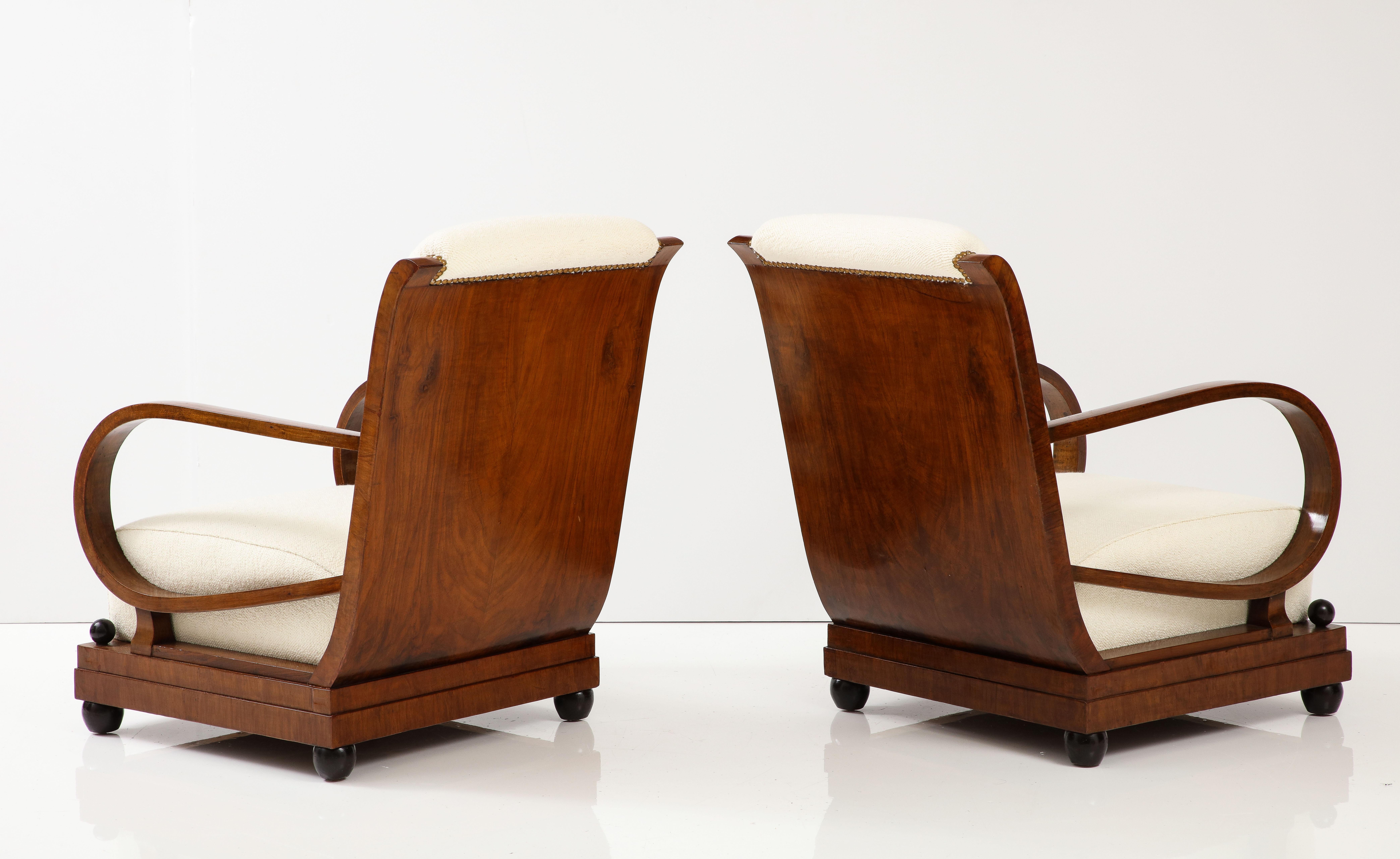 Italian 1920's Walnut Armchairs / Lounge Chairs with Foot Stools 2