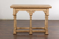 Italian 1920s Walnut Console Table with Carved Spandrels and Baluster Legs