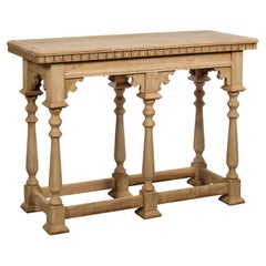 Italian 1920s Walnut Console Table with Carved Spandrels and Baluster Legs