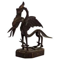 Italian 1920s wrought iron dragon and snake paperweight